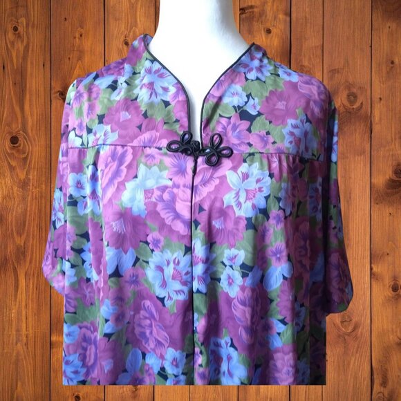 Lady Camille Women's Large Short Sleeve Floral Nightgown Partial Zip Vintage - Picture 2 of 7